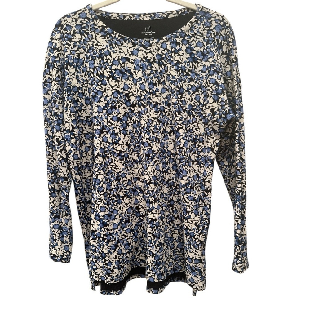 J. Jill Simply Supima Crew Neck Long Sleeve Top Tunic Floral Casual Sz MP